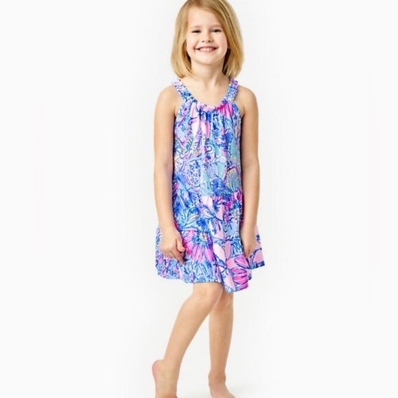 Lilly Pulitzer Girls Mini Loro Swing Dress in Multi Pop Up Got Your Back Sz L - Picture 1 of 7